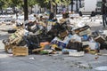 Garbage remains on the street at the site of the street market in the city of Milan.