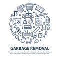 Garbage removal promotional poster with trash in circle