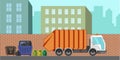 Garbage removal service dustcart vector flat city Royalty Free Stock Photo