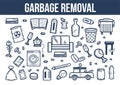 Garbage removal set of ruined appliances and furniture with litter