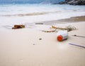 Garbage Rubbish on beach Plastic Bottles Trash Environmental pollution Royalty Free Stock Photo
