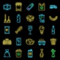 Garbage rubbish icons set vector neon