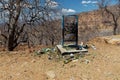 Garbage scenery in Zimbabwe, Africa with a lot of rubbish and trash. The full litter bin in nature along the road. Pollution in Royalty Free Stock Photo