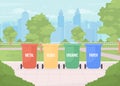 Garbage separation bins flat color vector illustration Royalty Free Stock Photo