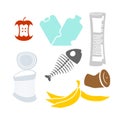 Garbage set. Rubbish icon collection. trash sign. litter symbol. Royalty Free Stock Photo