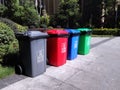 Garbage sorting bins. Royalty Free Stock Photo