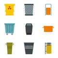 Garbage storage icon set, flat style