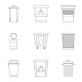 Garbage storage icon set, outline style