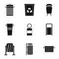 Garbage storage icon set, simple style