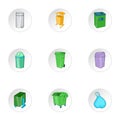 Garbage storage icons set, cartoon style