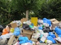 Garbage strike in the greek island Corfu. Pollution and bad smell all around the waste containers.