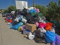 Garbage strike in the greek island Corfu. Pollution and bad smell all around the waste containers.