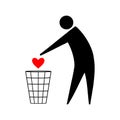 Garbage symbol. Do not litter sign. Without love concept of depression and unsuccessful relationships, unhappy love.
