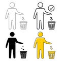 Garbage symbol. Trash icon. Disposable icon. Tidy man symbol, do not litter, icon, keep clean. Man disposes trash into the waste Royalty Free Stock Photo