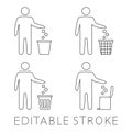 Garbage symbol. Trash icon. Disposable icon. Tidy man symbol, do not litter, icon, keep clean. Man disposes trash into the waste Royalty Free Stock Photo