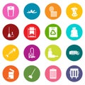 Garbage thing icons many colors set