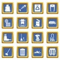 Garbage thing icons set blue