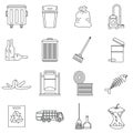 Garbage thing icons set, outline style