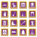 Garbage thing icons set purple