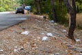 Garbage thrown on the side of the highway