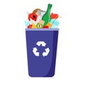 Garbage trash bin with waste. Bottles, plastic, glass and other household rubbish. Isolated vector clip art Royalty Free Stock Photo