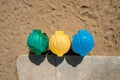 Garbage trash bins on sandy beach Royalty Free Stock Photo