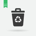 Garbage Trash can bin Vector Icon. Eco Bio concept, recycling. Flat design illustration isolated on white. Black sign for website Royalty Free Stock Photo