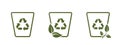 Garbage trash can with recycle sign line icon set. recycling, eco and environmental management symbol Royalty Free Stock Photo