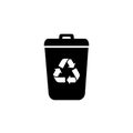 Garbage Trash can Vector Icon. Eco Bio concept, recycling. Flat design illustration isolated on white background. Black Royalty Free Stock Photo