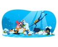 Garbage trash, ecology pollution, ocean plastic dirty background, problem concept, design, in cartoon style vector