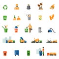 Garbage and trash flat icons set