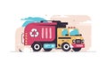 City garbage truck. Waste collection, transportation. Sanitary loader truck. City service, cleaning