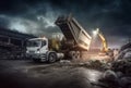 Garbage truck dumping. Generate Ai Royalty Free Stock Photo