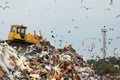 Garbage truck dumping the garbage on a landfill