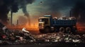 Garbage Truck Dumping Trash on Conveyor Belt. Generative ai