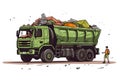 Garbage truck and dustmen. Scavengers workers clean the trash can. Neural network AI generated Royalty Free Stock Photo