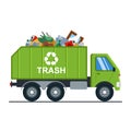 Garbage truck with garbage goes to the landfill.