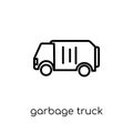 Garbage truck icon. Trendy modern flat linear vector Garbage truck icon on white background from thin line Cleaning collection Royalty Free Stock Photo