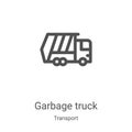 garbage truck icon vector from transport collection. Thin line garbage truck outline icon vector illustration. Linear symbol for Royalty Free Stock Photo