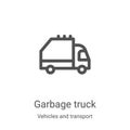 garbage truck icon vector from vehicles and transport collection. Thin line garbage truck outline icon vector illustration. Linear Royalty Free Stock Photo