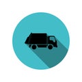 Garbage truck long shadow icon. Simple glyph, flat vector of transport icons for ui and ux, website or mobile application