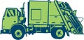 Garbage Truck Rear End Loader Side Woodcut