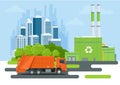 Garbage truck or Recycle truck in city. Garbage recycling and utilization equipment. City waste recycling concept with