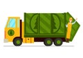 Garbage truck and sanitation worker vector illustration. Royalty Free Stock Photo
