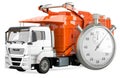 Garbage Truck with stopwatch. Fast service, concept. 3D rendering