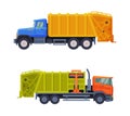 Garbage Truck for Transporting Solid Waste to Recycling Center Vector Set