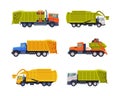 Garbage Truck for Transporting Solid Waste to Recycling Center Vector Set