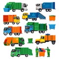 Garbage truck vector trash vehicle transportation illustration recycling waste set of clean service industry cleaning