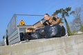 Garbage truck worker man collecting plastic Royalty Free Stock Photo