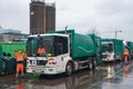 Garbage trucks at wastes recycling utility